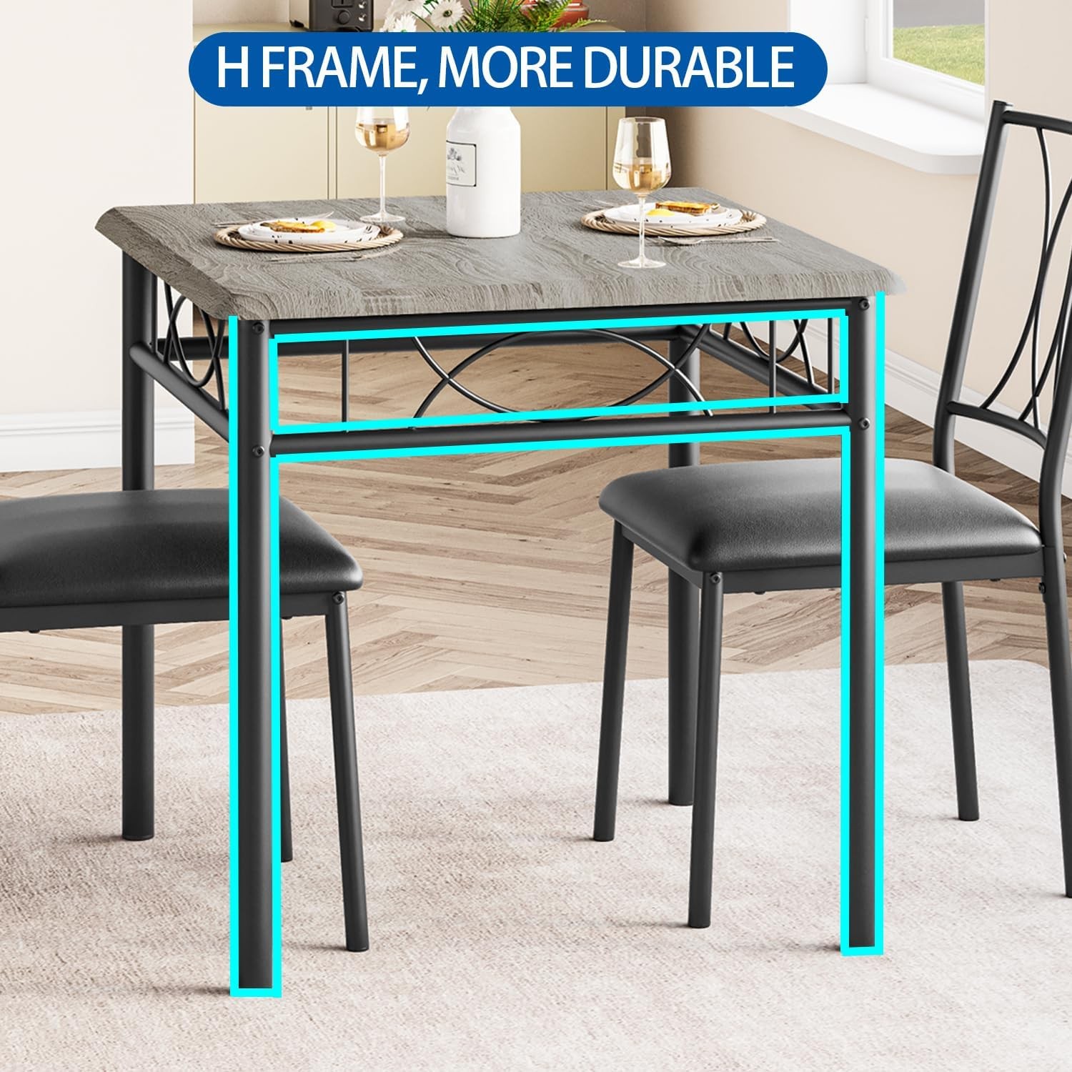 Dining Table Set 2 Square Dinner Table Sets W/ 2 Upholstered Chairs Small