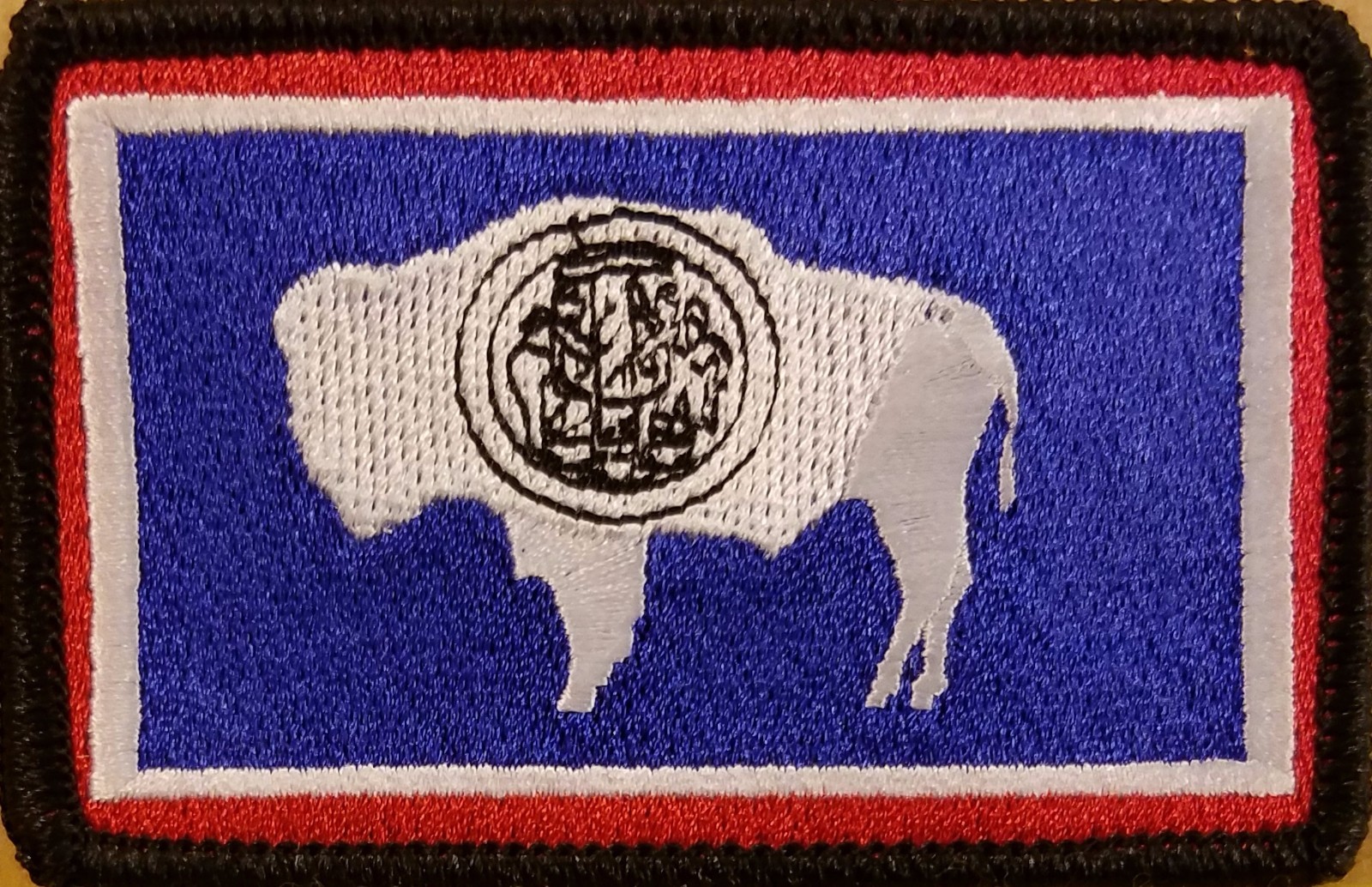 WYOMING Flag Patch W/ Hook & Loop Fastener Morale Emblem Black Border