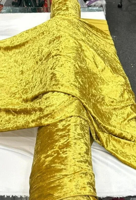 Stretch Velvet 60 Wide Gold Crush Fabric - Sold by the Yard for Prom and Dress