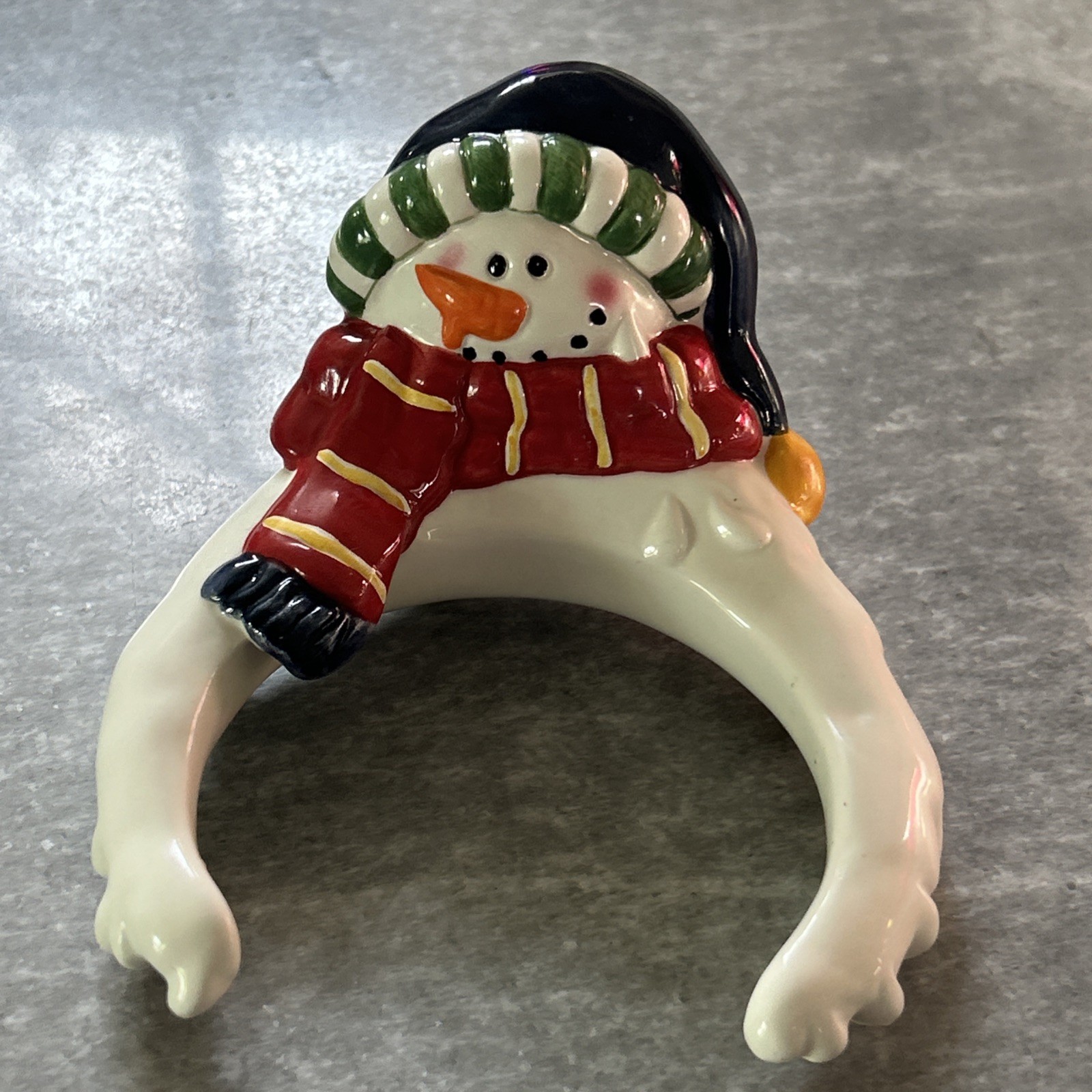 Candle Side Hugger - Ceramic - Holiday Snowman  - Decorative Whimsical ￼Topper