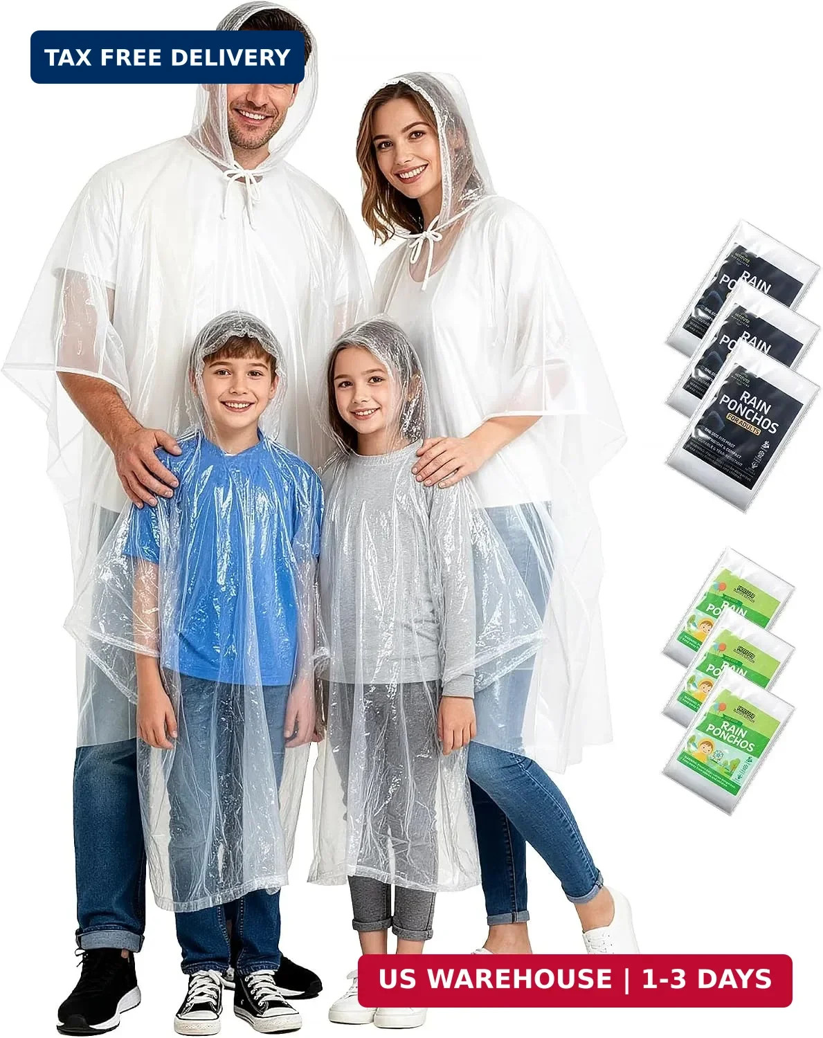 Hitituto Rain Ponchos Family Pack Kids- 6/12/24 Pack Disposable Poncho with Hood
