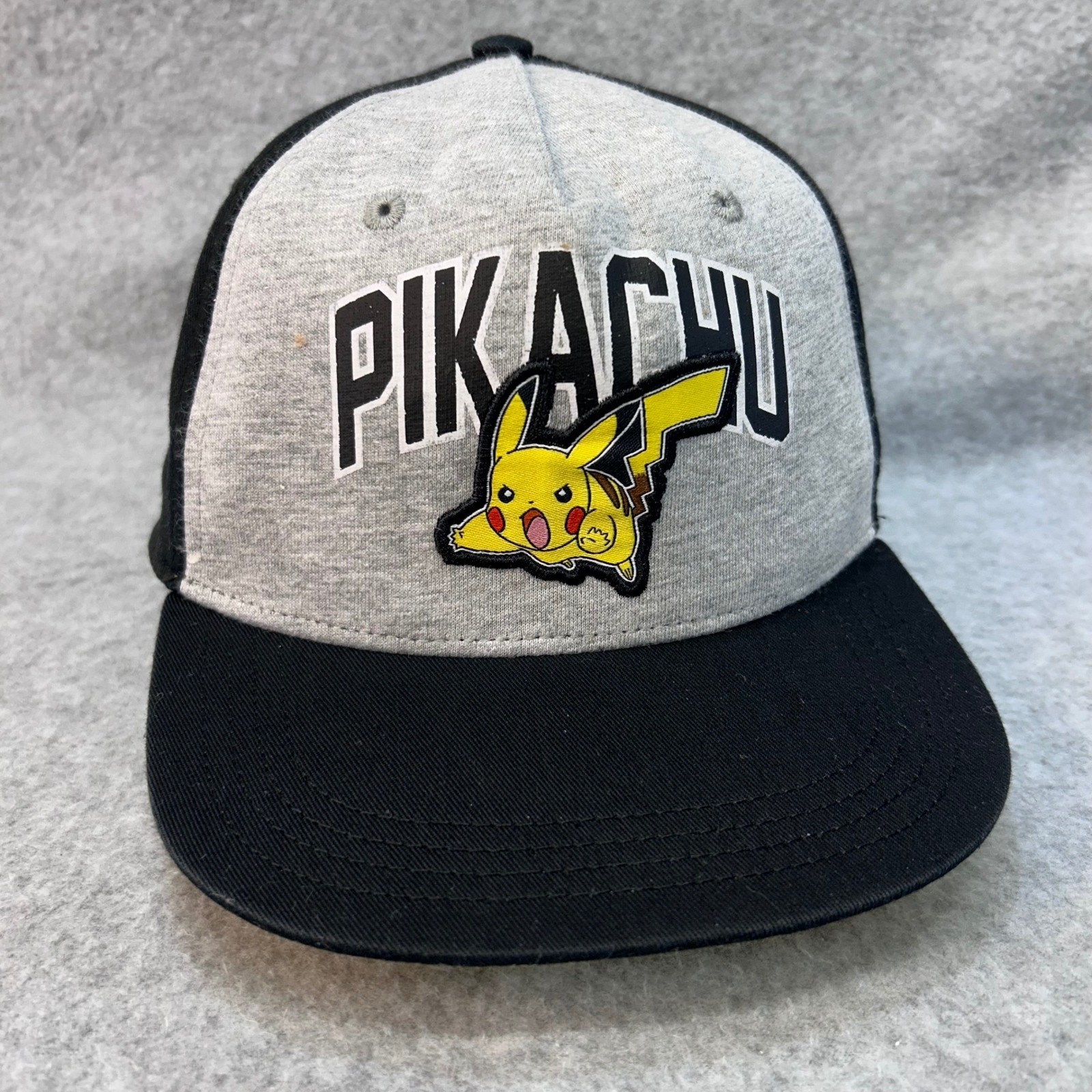 Pikachu Youth Gray Black Pokemon Baseball Hat Snapback Flat Brim Youth OSFM