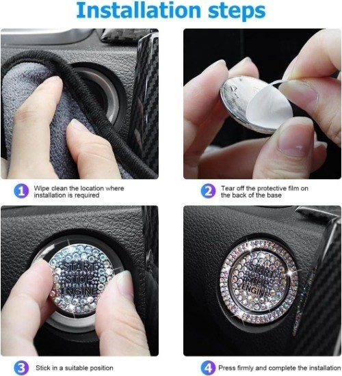 2 Pcs Bling Crystal Rhinestone Car Engine Start Stop Button Decorative Ring, Pro