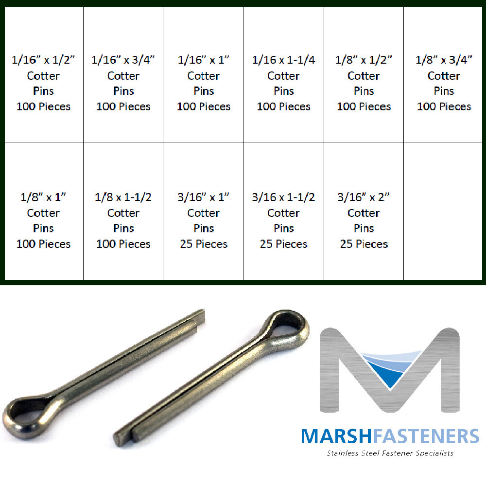 18-8 Stainless Steel Extended Tip Cotter Pin Assortment Kit 875 Clip Key Pins