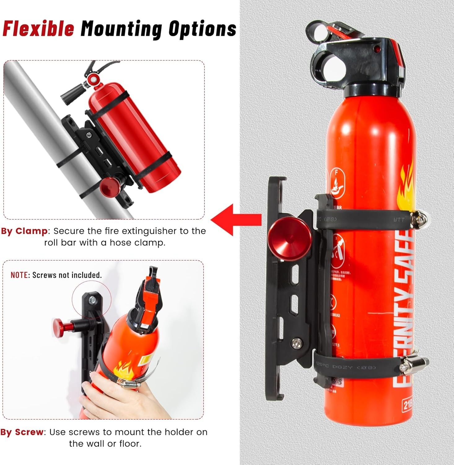 Quick Release Fire Extinguisher Mount - Aluminum Adjustable UTV Roll Bar Fire Ex