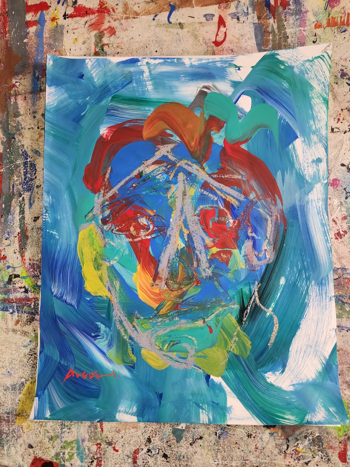 Aleph Original Art 14x11 Abstract Expressionist Original Painting Gallery Paper