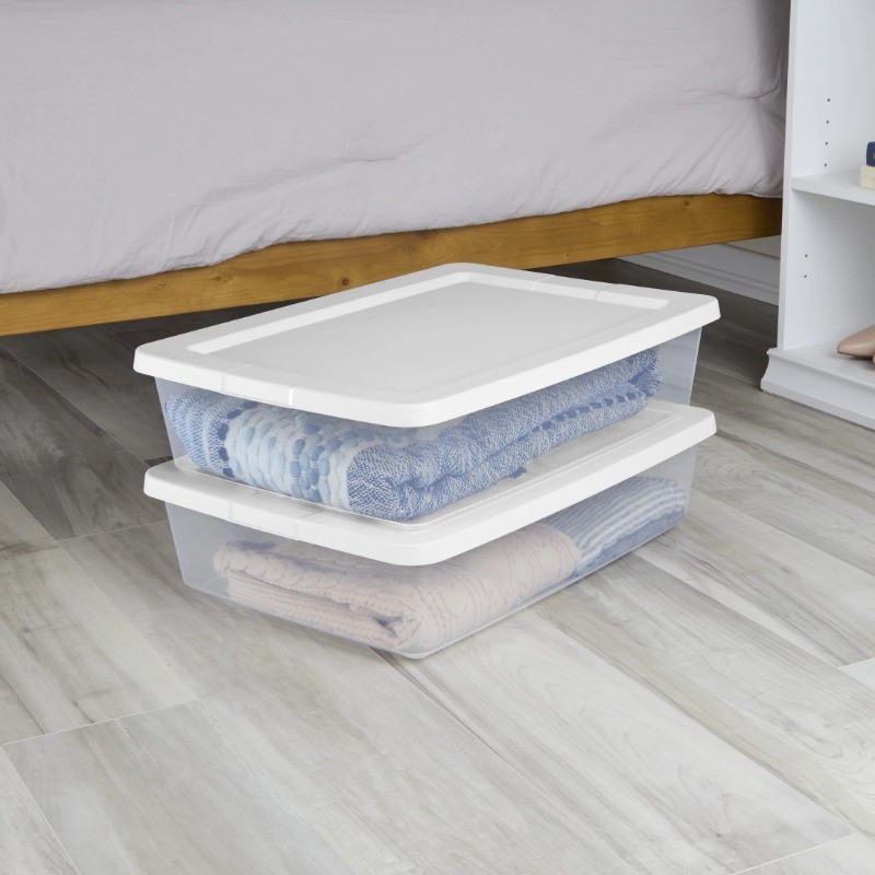 (2 pack) Sterilite Small Storage Bin, 28 Quart Clear Plastic Storage Container
