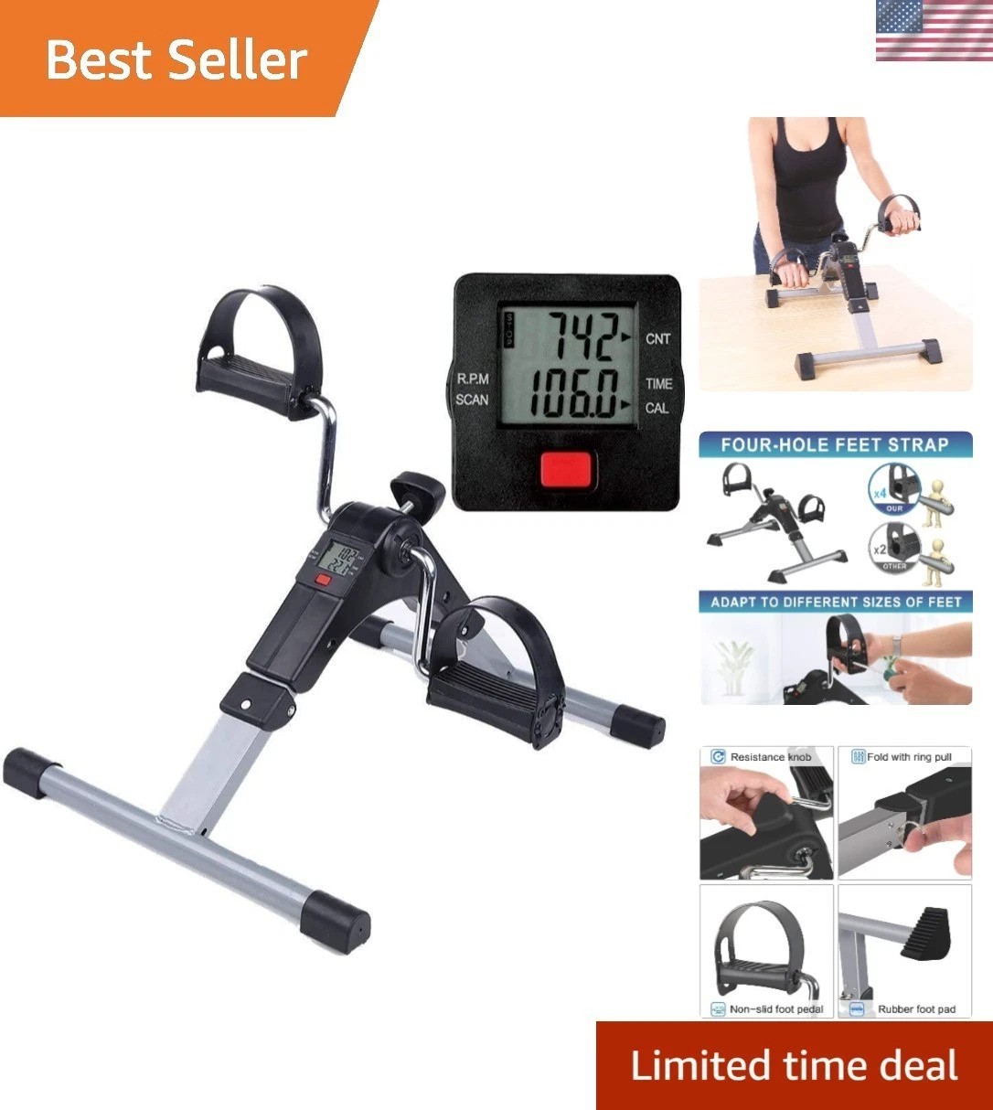 Brand New Foldable Under Desk Exercise Bike Portable Arm and Leg Pedal Exerciser