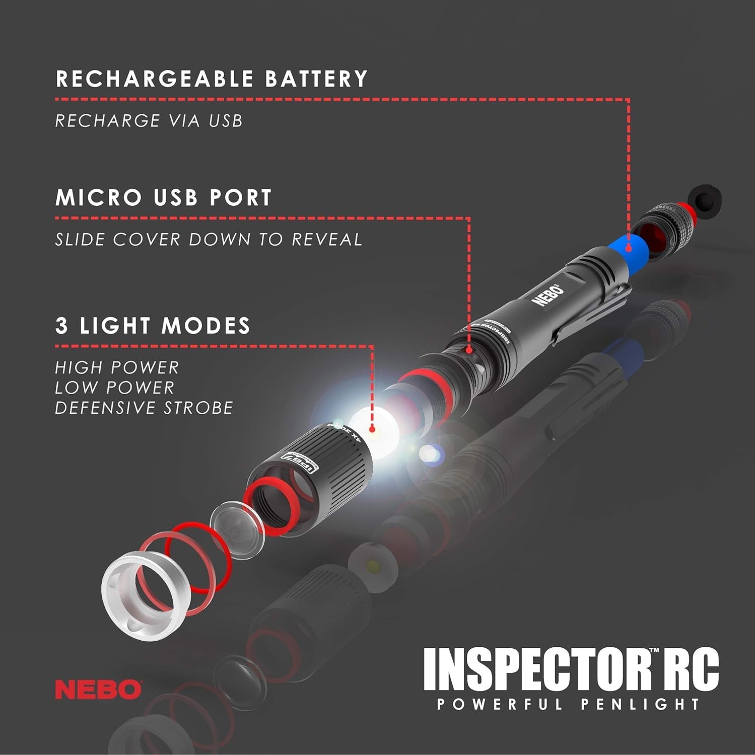 Nebo Inspector RC 6810 Penlight Rechargeable & Waterproof 3 Light Modes
