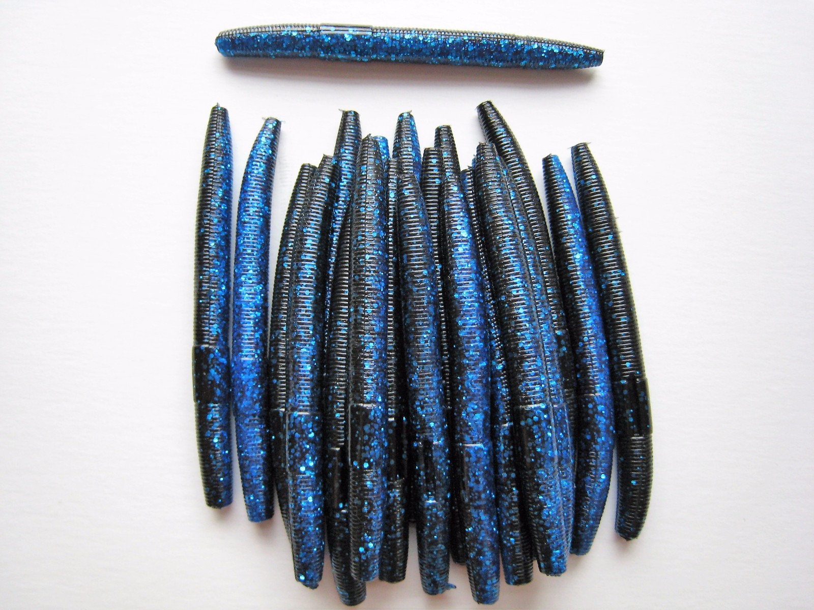 60 pk 4" Senko Style - BLACK ELECTRIC BLUE LAM  - Soft Plastic Worms - SCENT