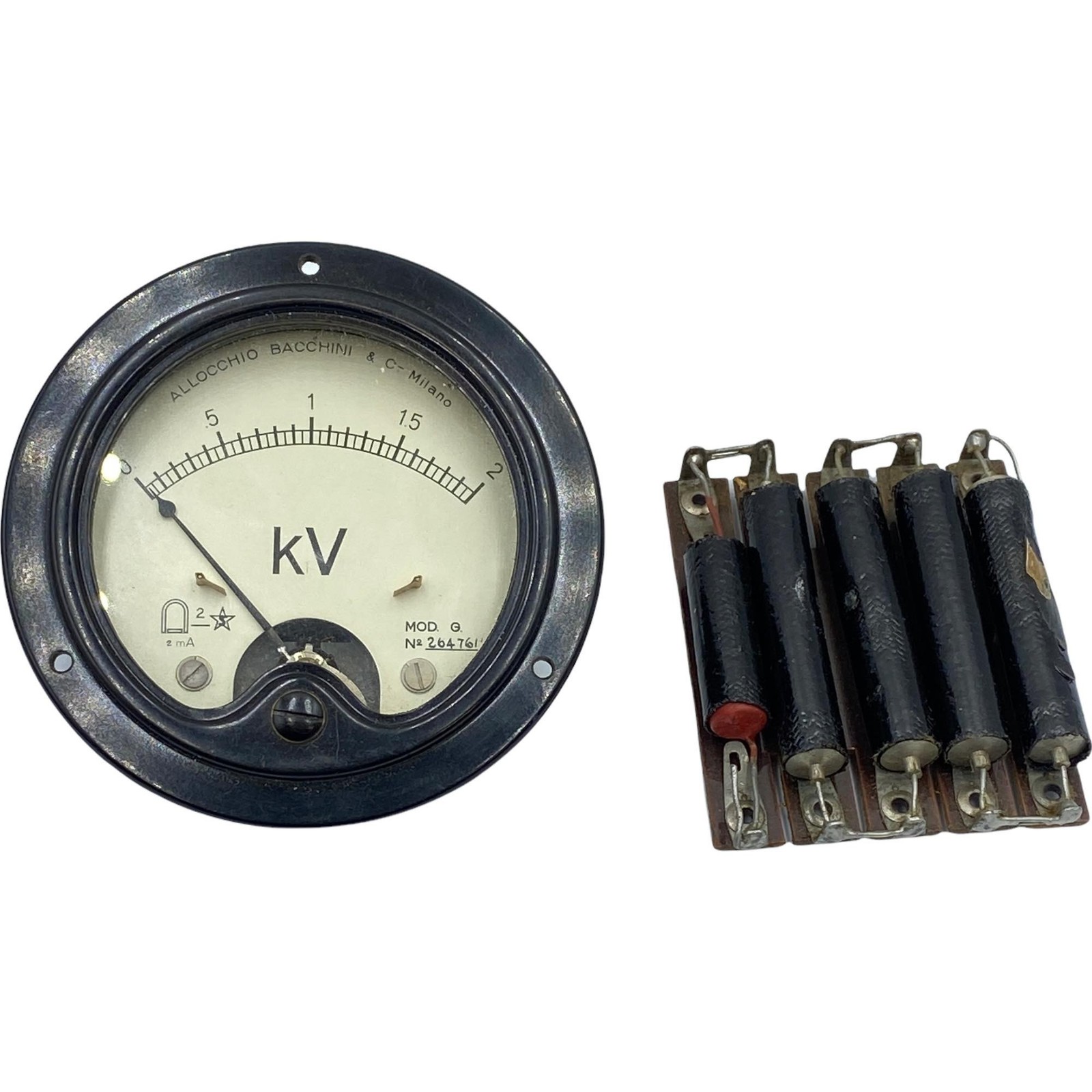 MOD.G Allocchio Bacchini Analog Panel Voltmeter 0-2kV Moving Coil 2mA 84mm With