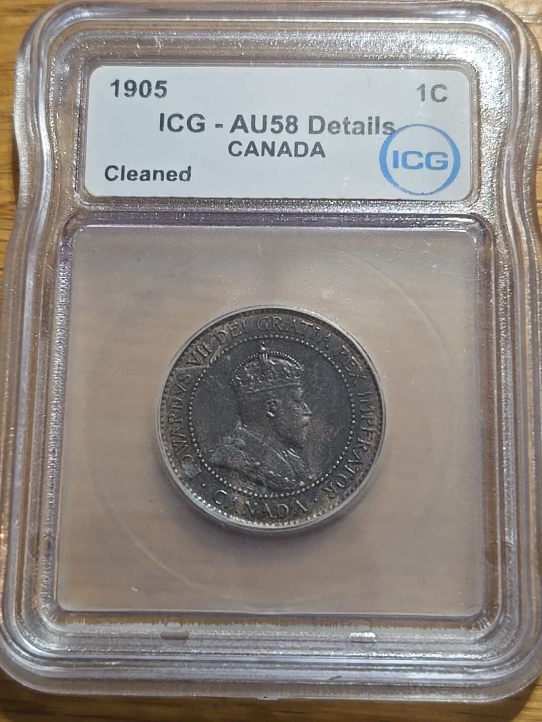 1905 ICG AU 58 DETAILS 1 CENT CANADA "CLEANED"