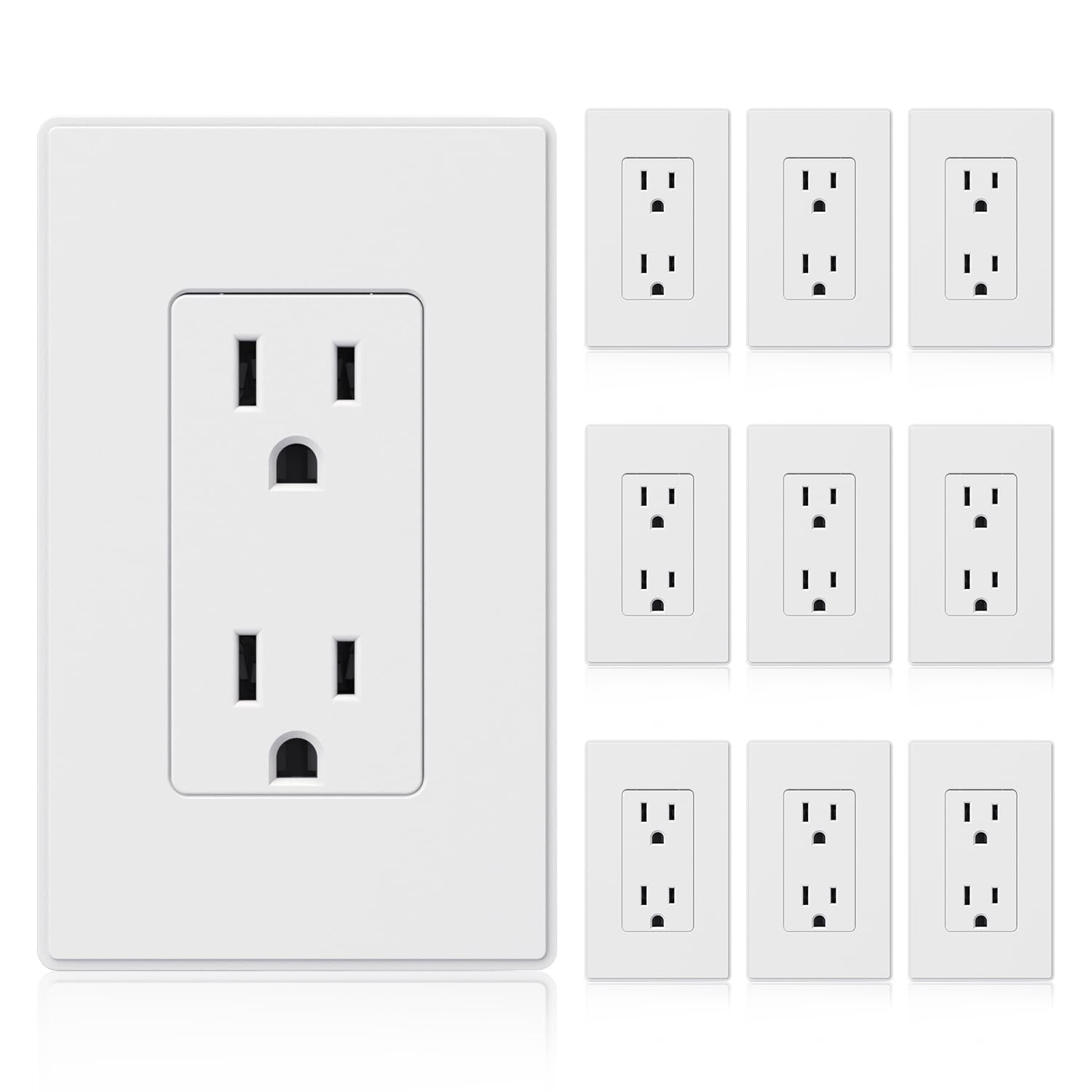 Matte White Standard Decorator Electrical Wall Receptacle Outlet, 15A 125V, 2...