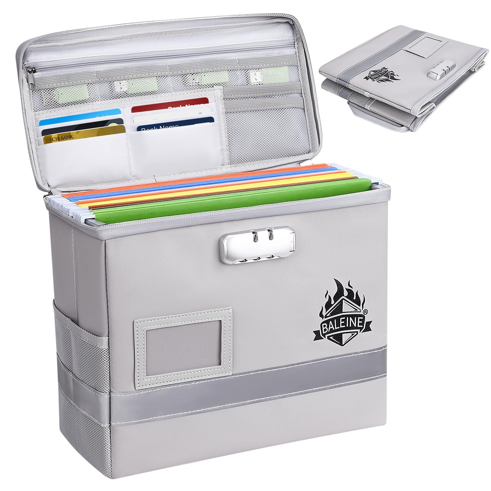 BALEINE Fireproof Document Box with Lock, Portable Fireproof Document Bag Wat...