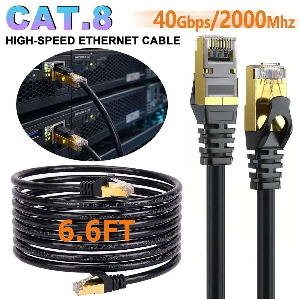 Cat 8 Ethernet Cable RJ45 LAN Network Patch Gold Plated Cord High Speed 40Gbps