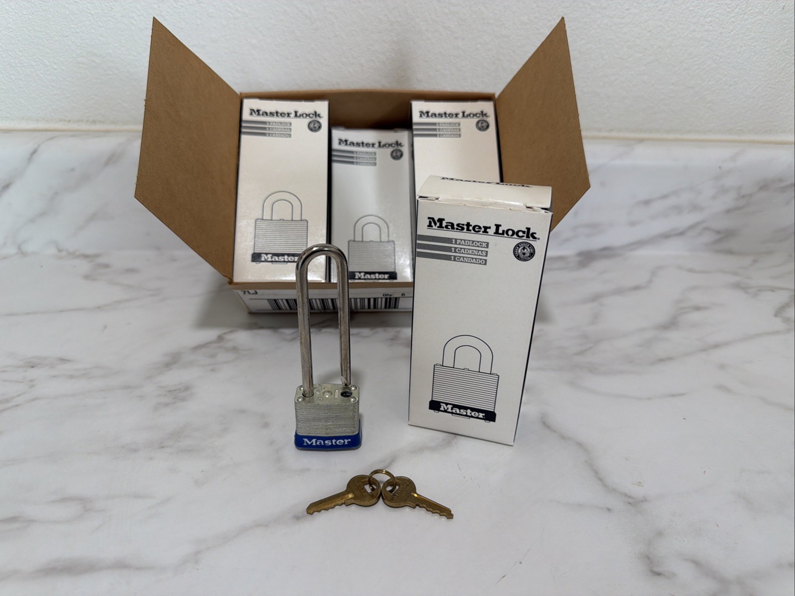 6 Master Lock 7Lj Padlocks Keyed Different Long Shackle Rectangular Steel Body