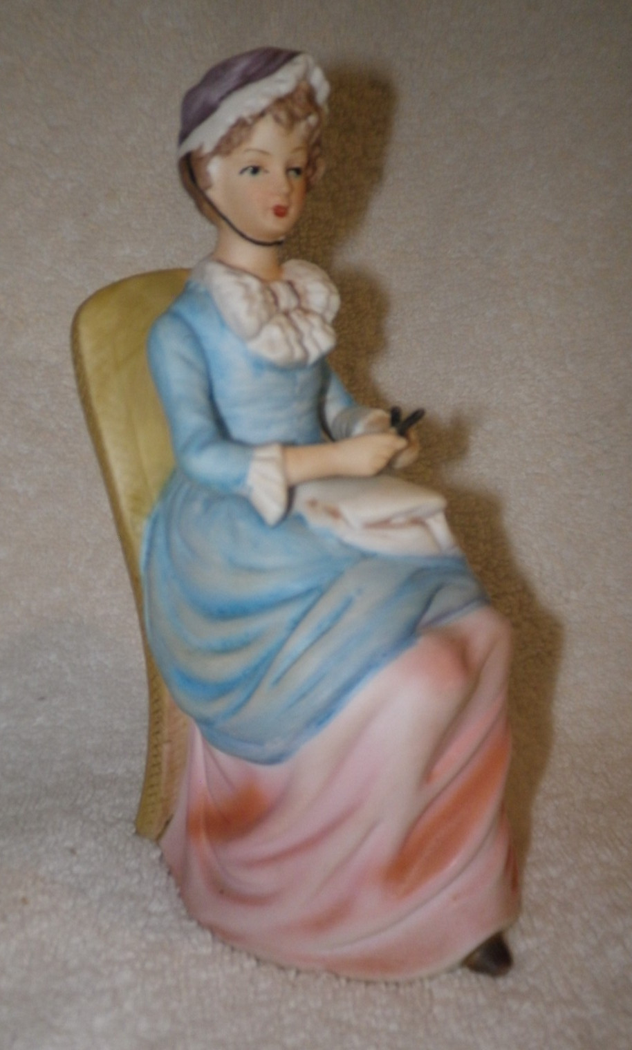I.W. Rice Japan Ceramic Porcelain Woman Knitting 7 1/2" tall missing light