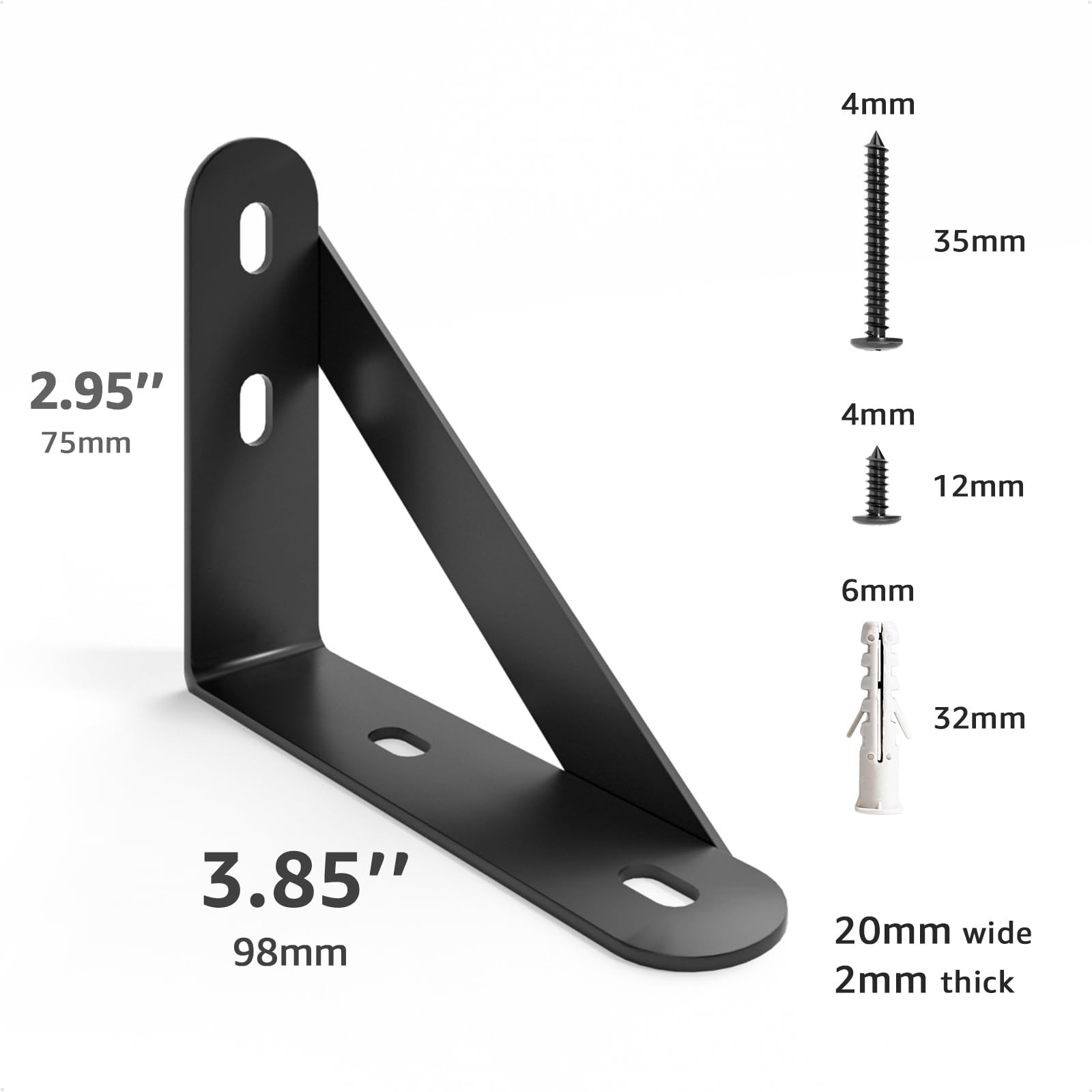 4x3 Shelf Brackets 6 Pack Wall Mount Includes Screws Anchors (Black)