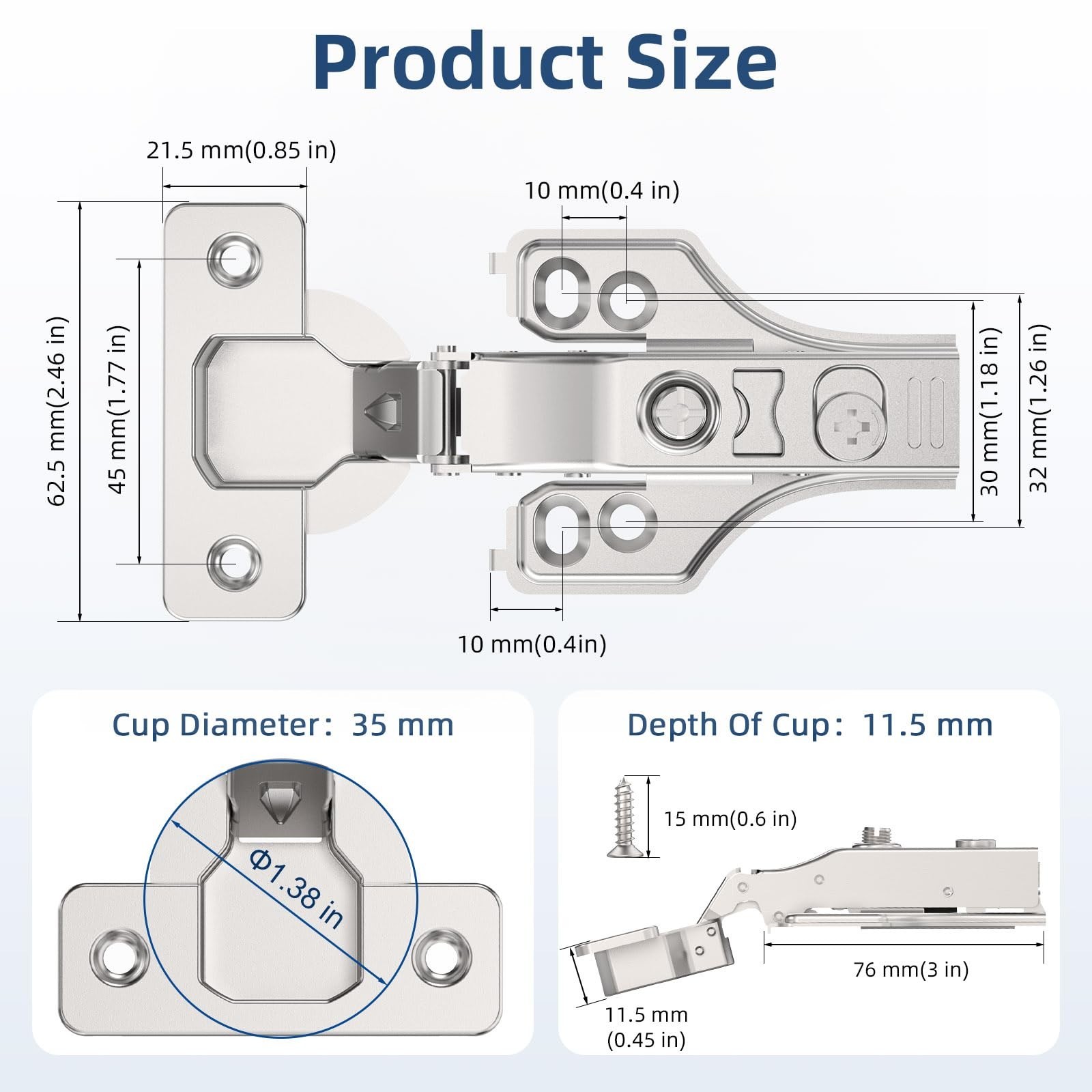 20 Pack 3/4" Full Overlay Soft Close Concealed Hinge for Face Frame ＆ Fra