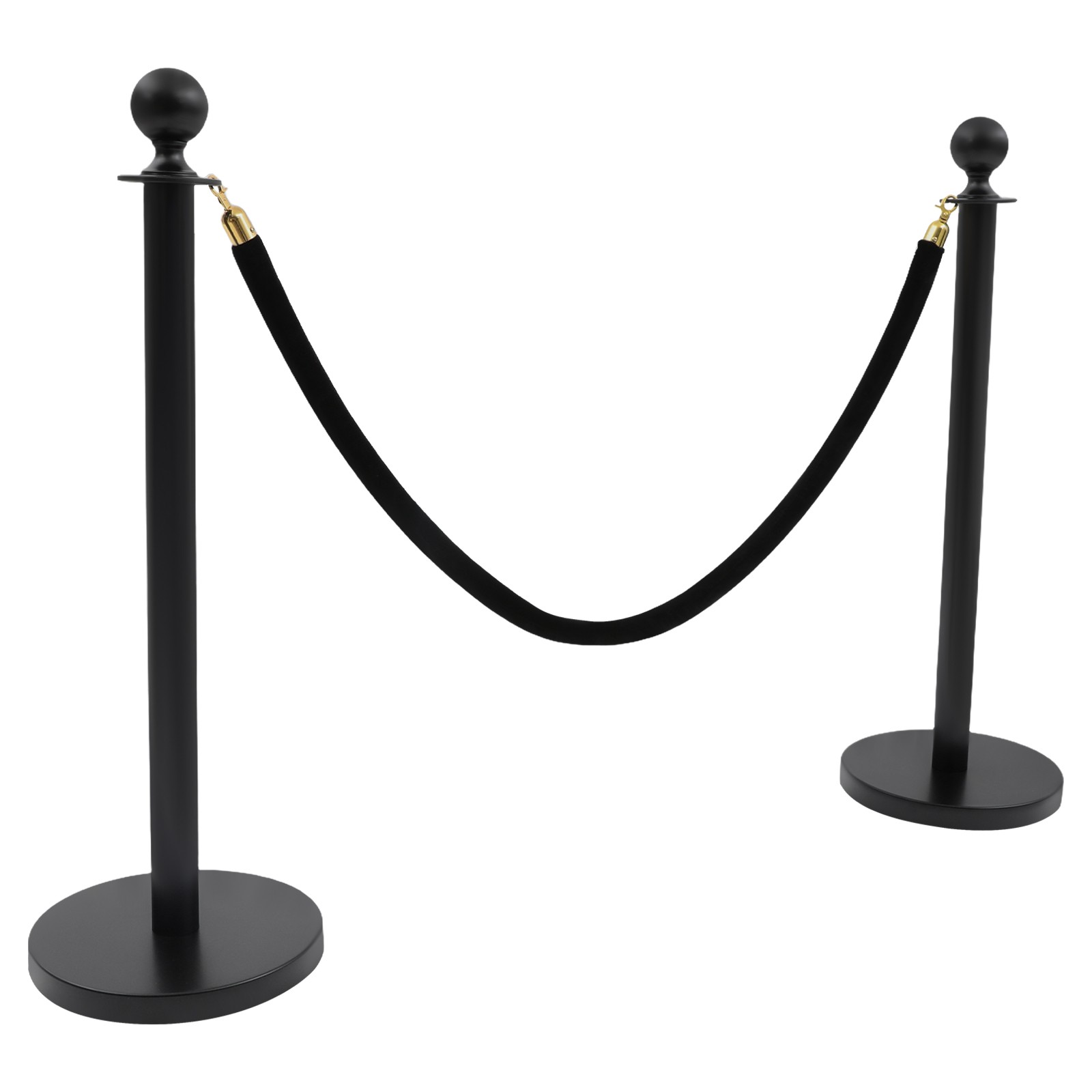 8PCS Black Stanchion Posts Queue Pole with 4 Velvet Ropes Crowd Control Barrier