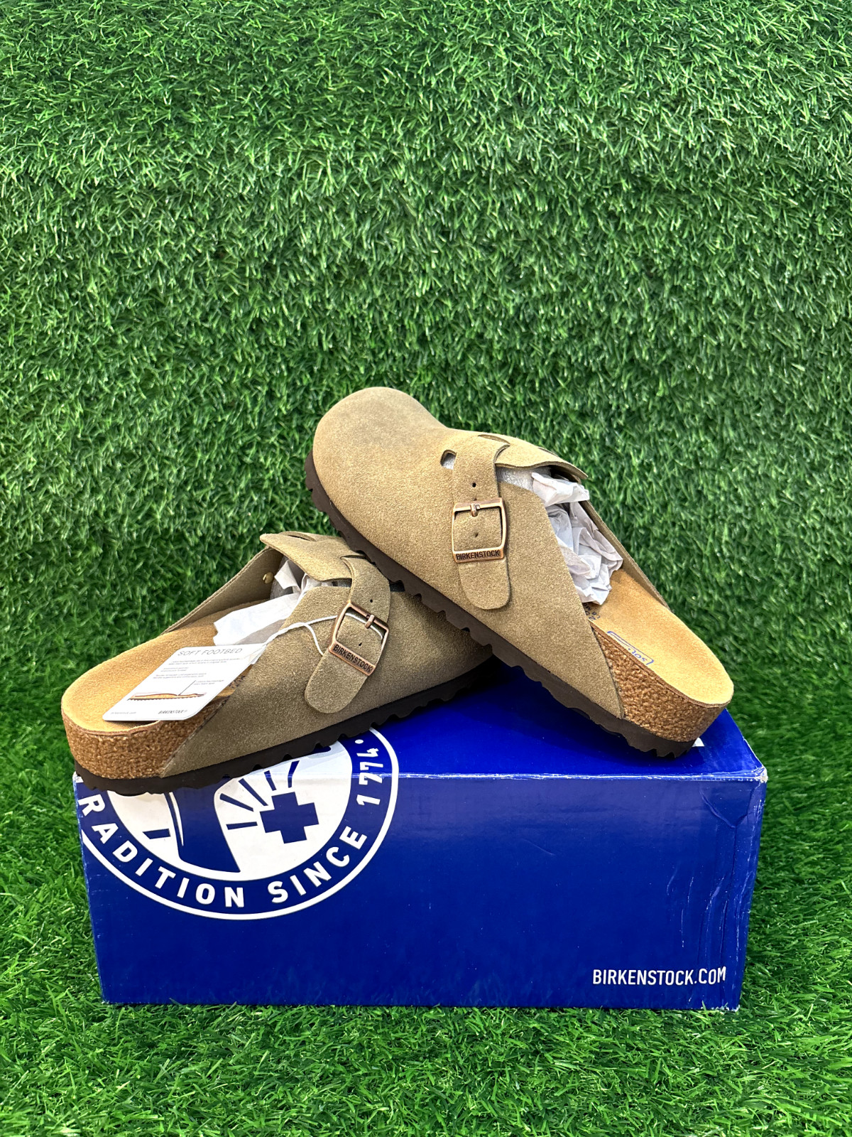 Birkenstock Boston Soft Footbed Suede Leather Taupe Clog Shoes For Men And Women