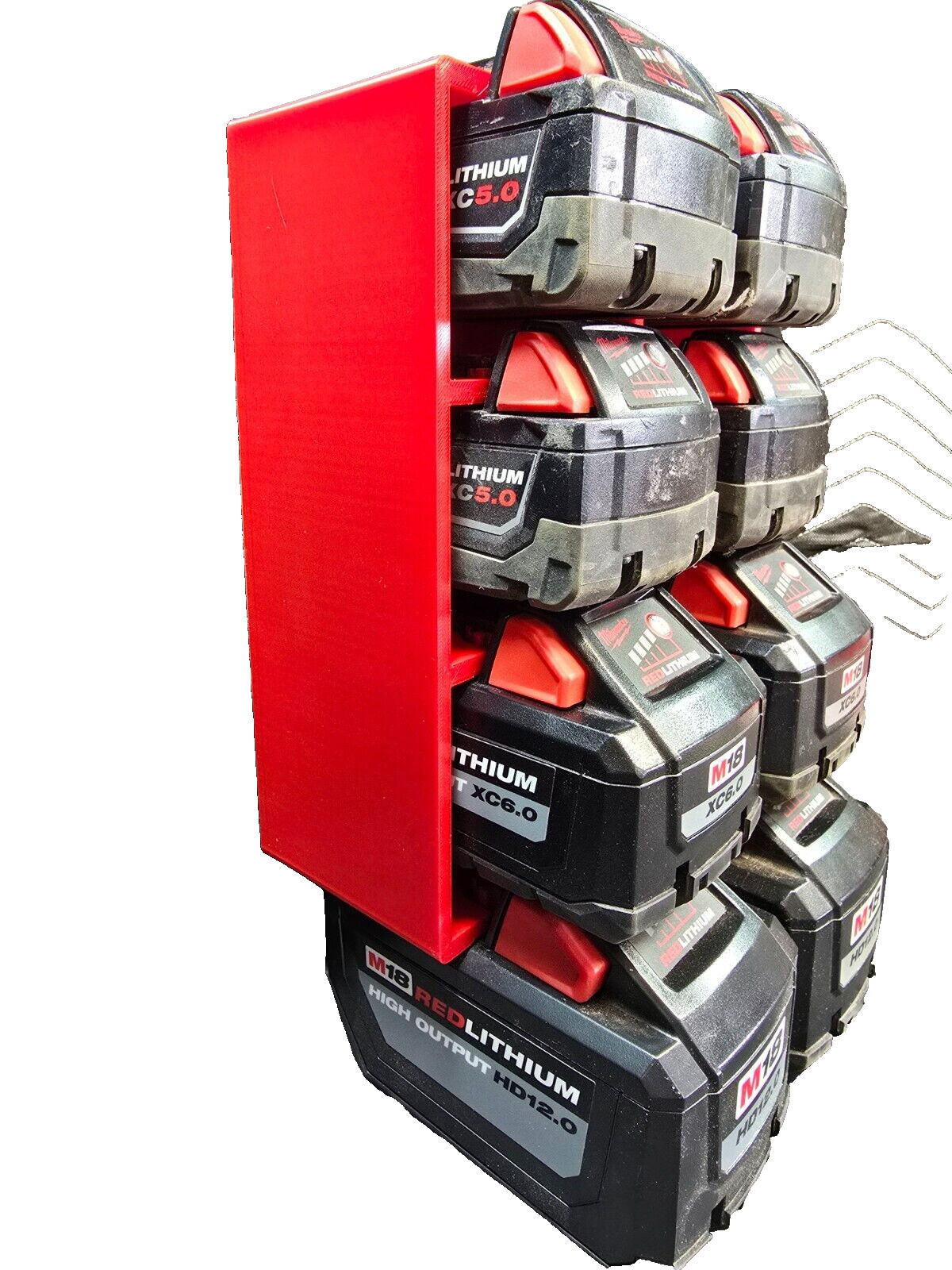 Milwaukee M18 8 Bay battery holder  Wall mount 3D Printed ABS