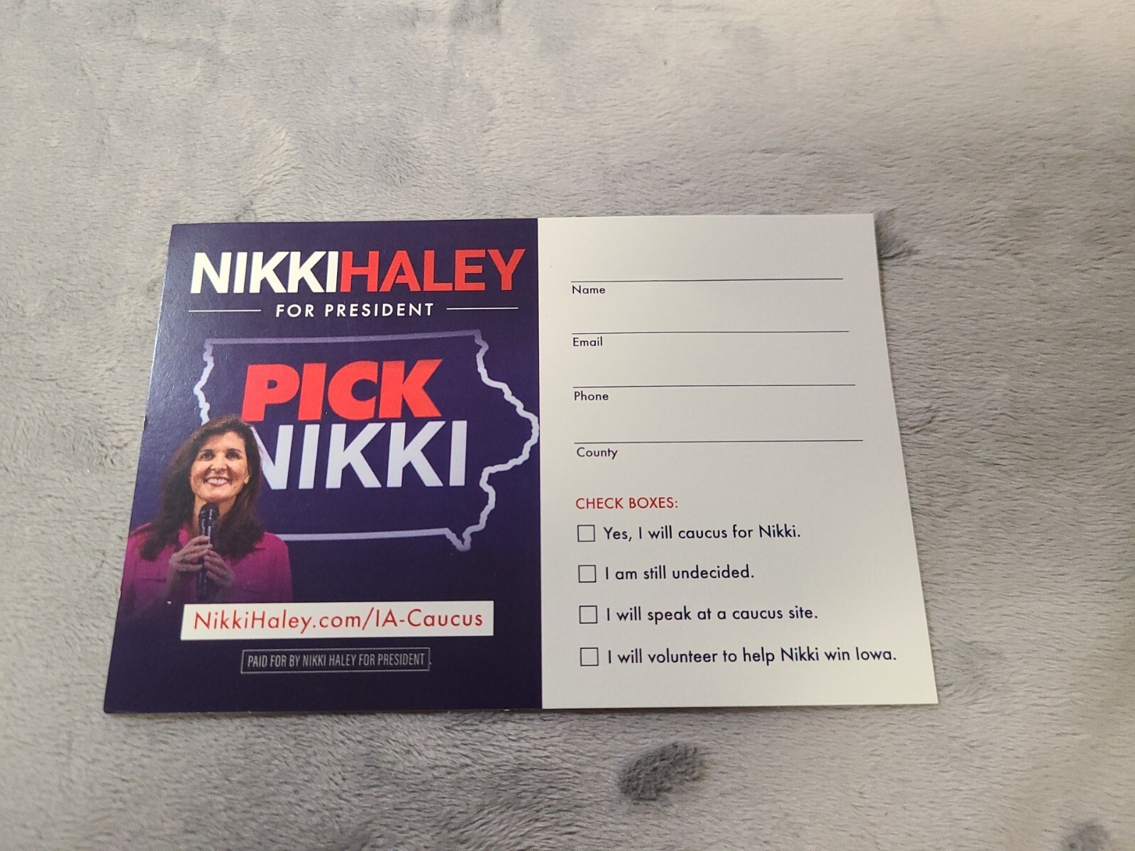 Nikki Haley Commit To Caucus Card Iowa Rare