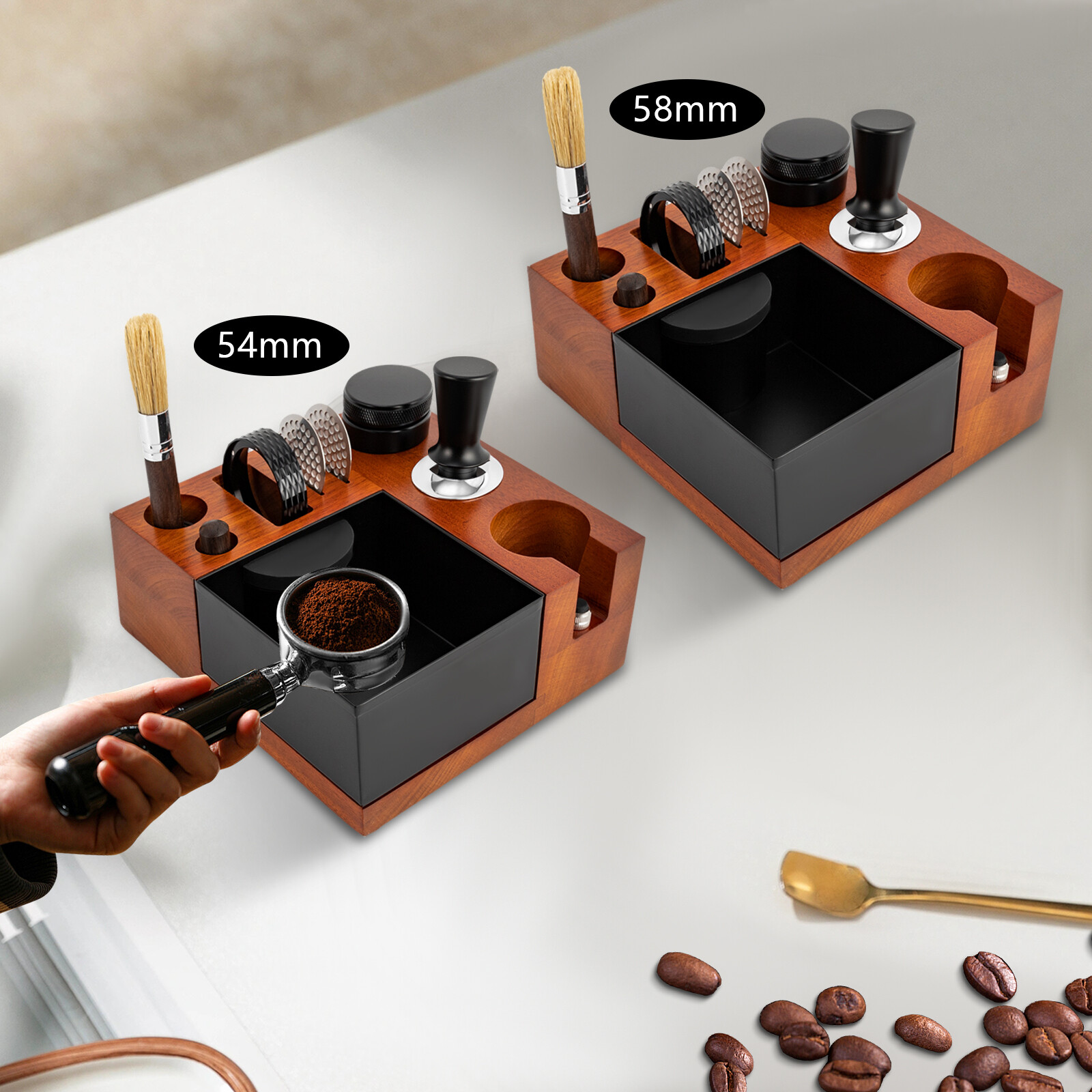 8 In 1 Espresso Knock Box 2.28in/2.2in Coffee Grounds Knock Box with Accessories
