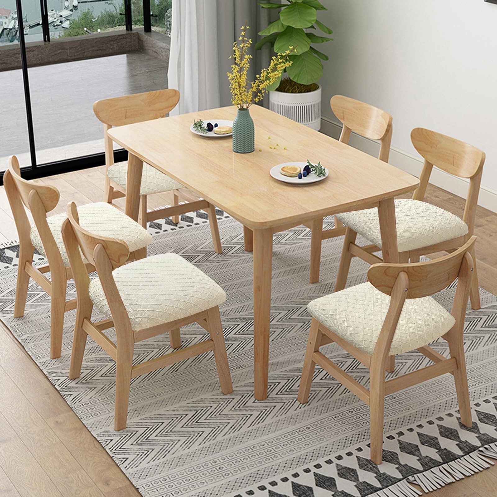 Fuloon Stretch Jacquard Chair Seat Covers Set of 4, Removable Washable Beige