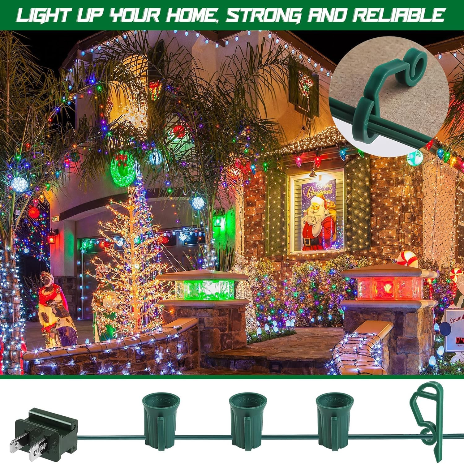 50 Ft C9/E17 Christmas Light Sockets Set Outdoor UL Listed String Light Include