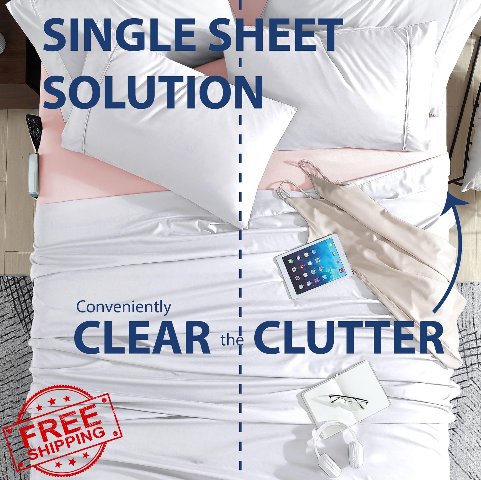 Cathay Home TwinXL Double-Sided Organizer Pocket Fitted Smart Sheet - Double ...