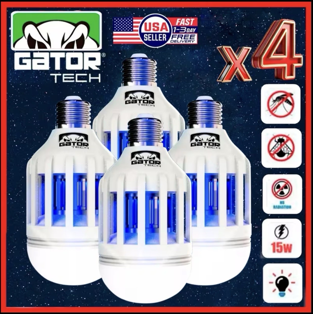 4-Pack Insect Bug Mosquito Zapper Killer Light Bulb Indoor Outdoor UV LED Lamp