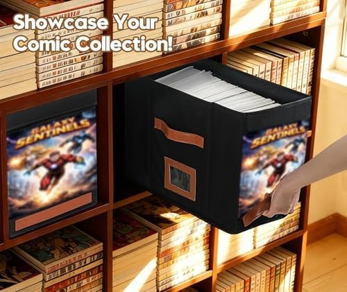 Comic Book Storage Box with Display Window, 3-Pack Collapsible Storage Case, Hol