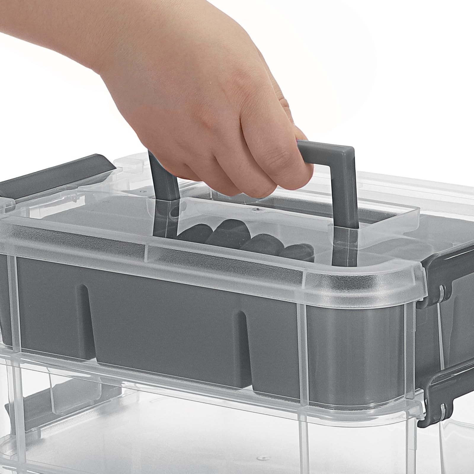 4-Tier Stackable Plastic Storage Bins with Lids & Handle - Clear Organizer for C