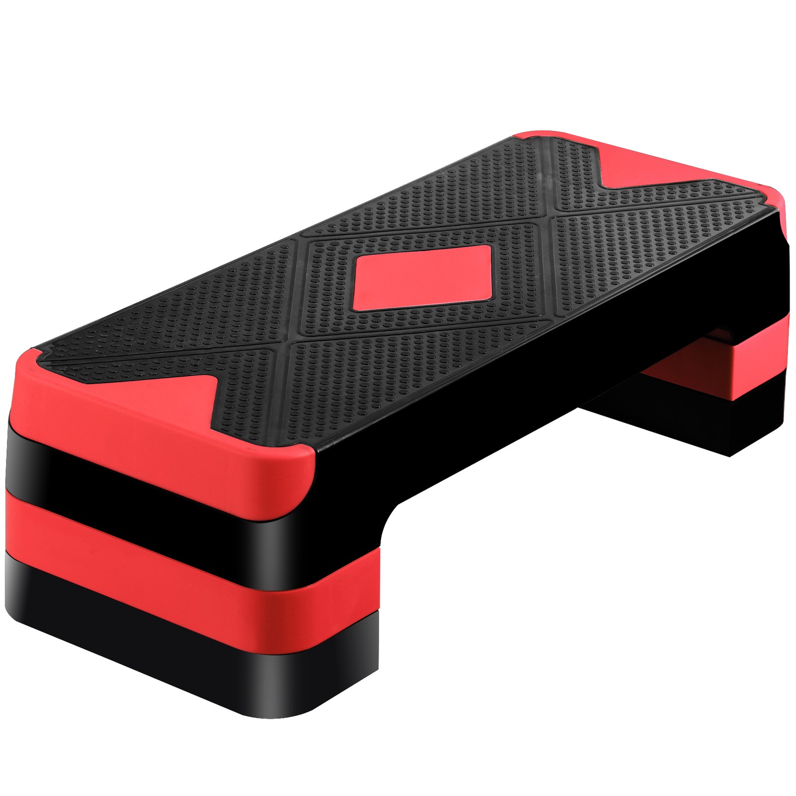 Aerobic Step Platform Exercise Step Adjustable Height 4"-6''-8' w/4 Risers Red