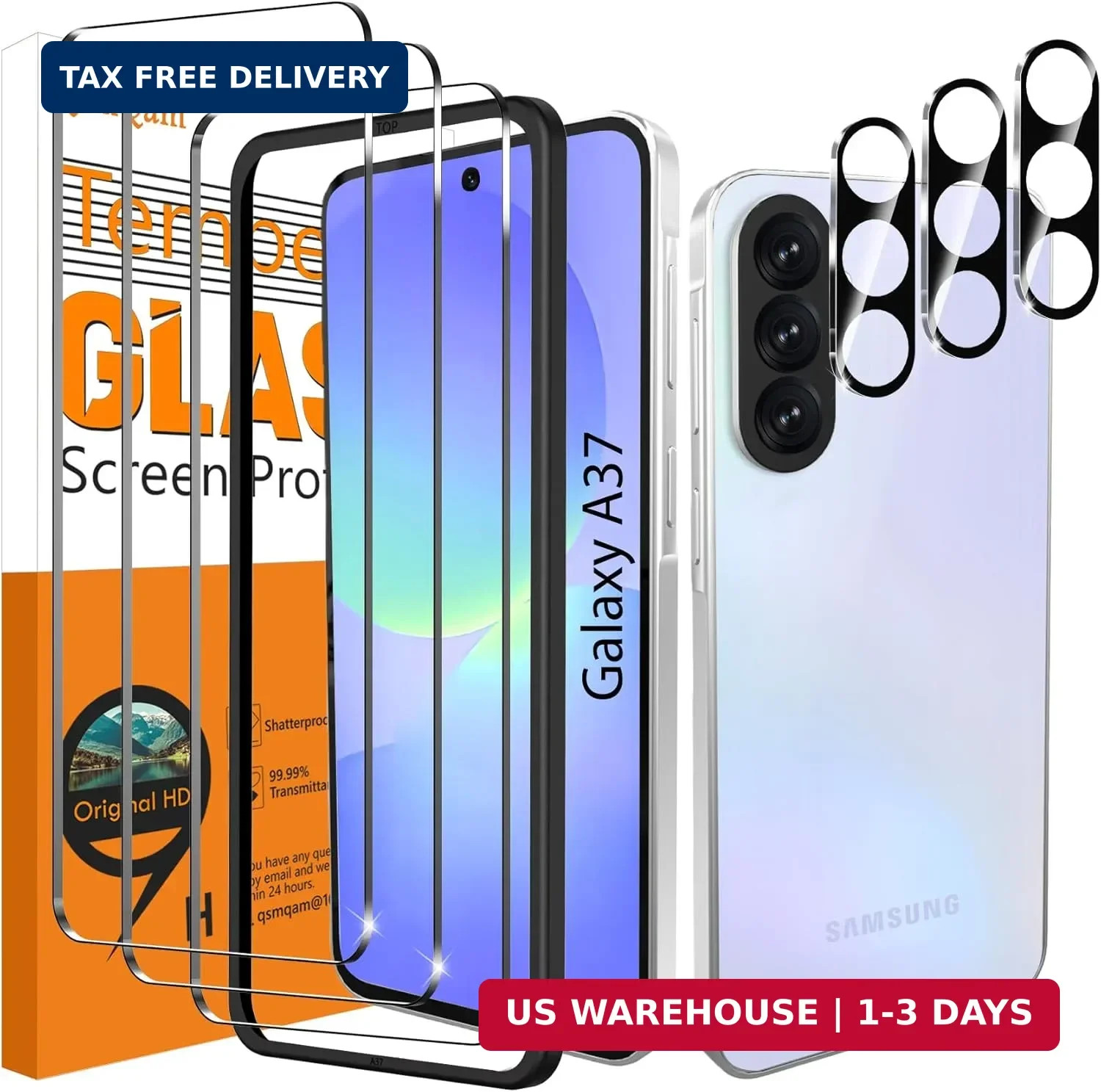 3 Pack Screen Protector for Samsung Galaxy A37 5G + 3 Pack Camera Lens Protector