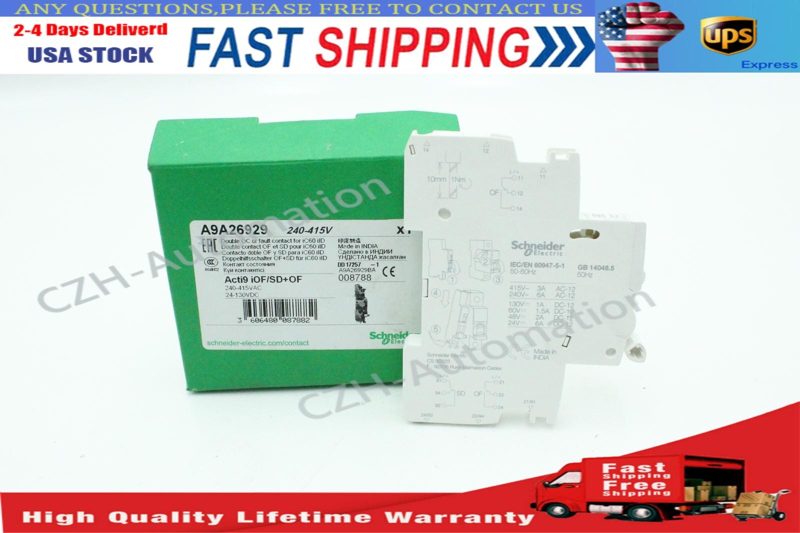 Schneider Electric A9A26929 Dual Auxiliary Switch 240-415V- New Free Shipping