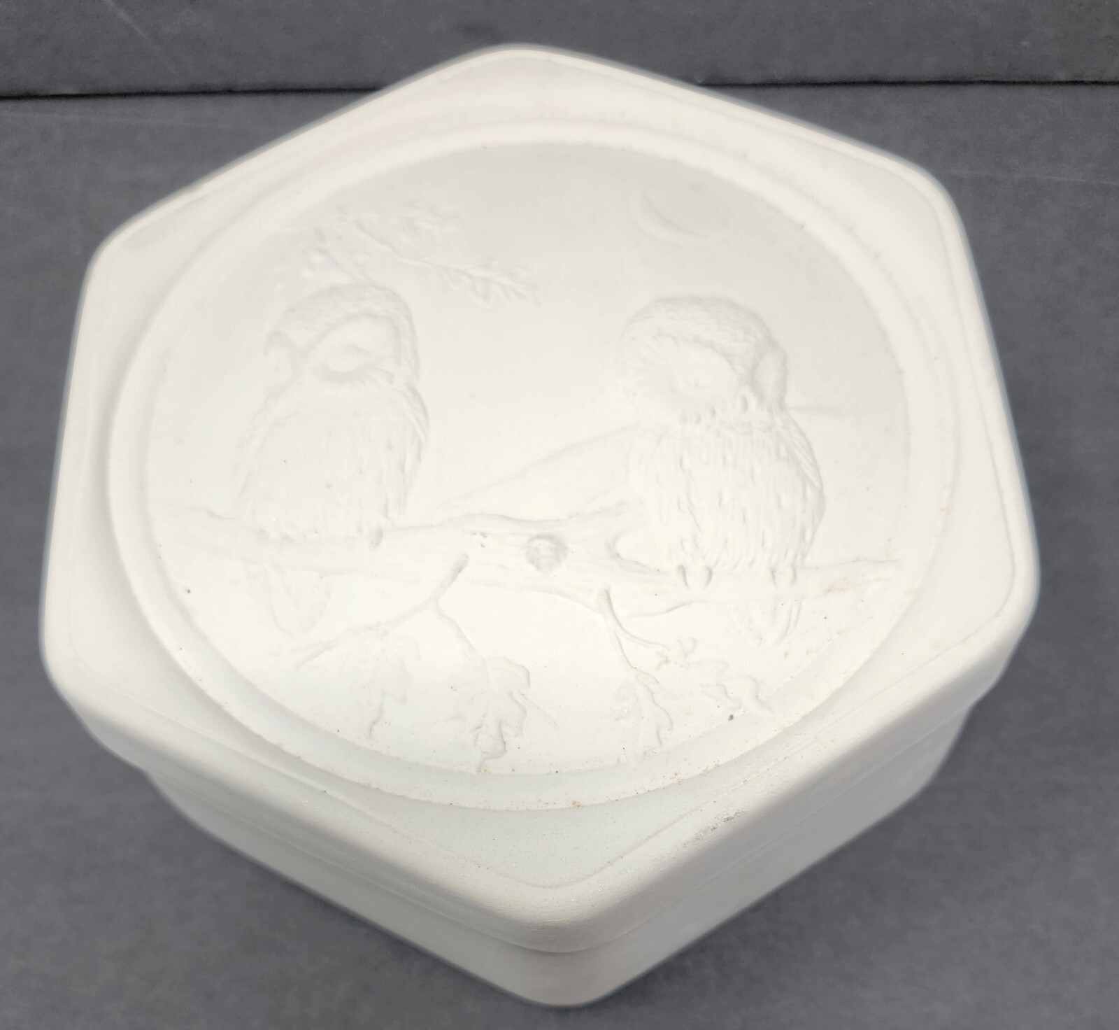 Pair of Two Owls Ceramic Bisque Trinket Box