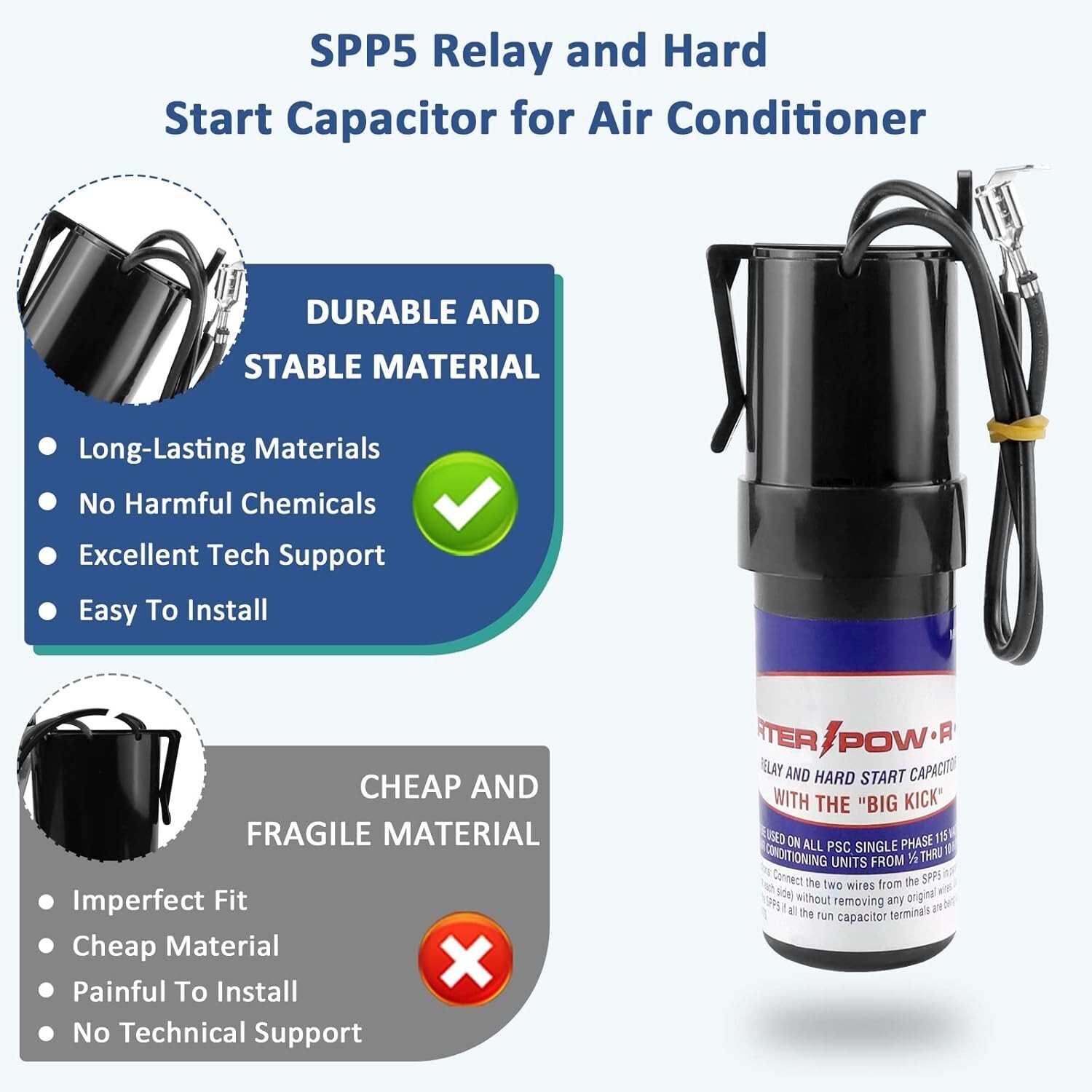 2packs SPP5 Hard Start Capacitor for Air Conditioner