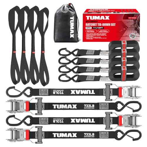 Ratchet Straps Heavy Duty 4 Pack -1" x15 FT - 2200 LB Break Strength – with