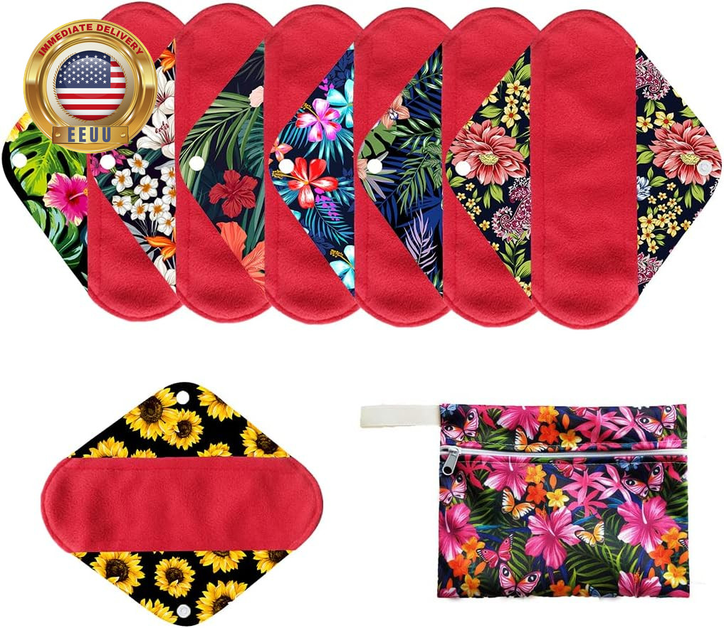 7Pcs Set Reusable Women Menstrual Pads Including 1Pc Mini Wet Bag +6Pcs Reusable