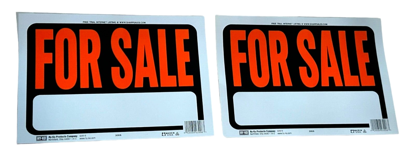 2-Pack FOR SALE Signs - 8.5" x 12" w/ 4" High Red Letters Weatherproof Plastic