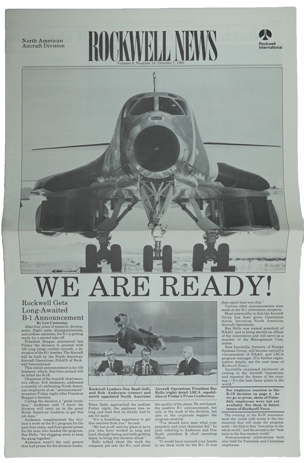 Rockwell News Paper B-1B Bomber LRCA Lancer Program Reagan Announcement GE 1981