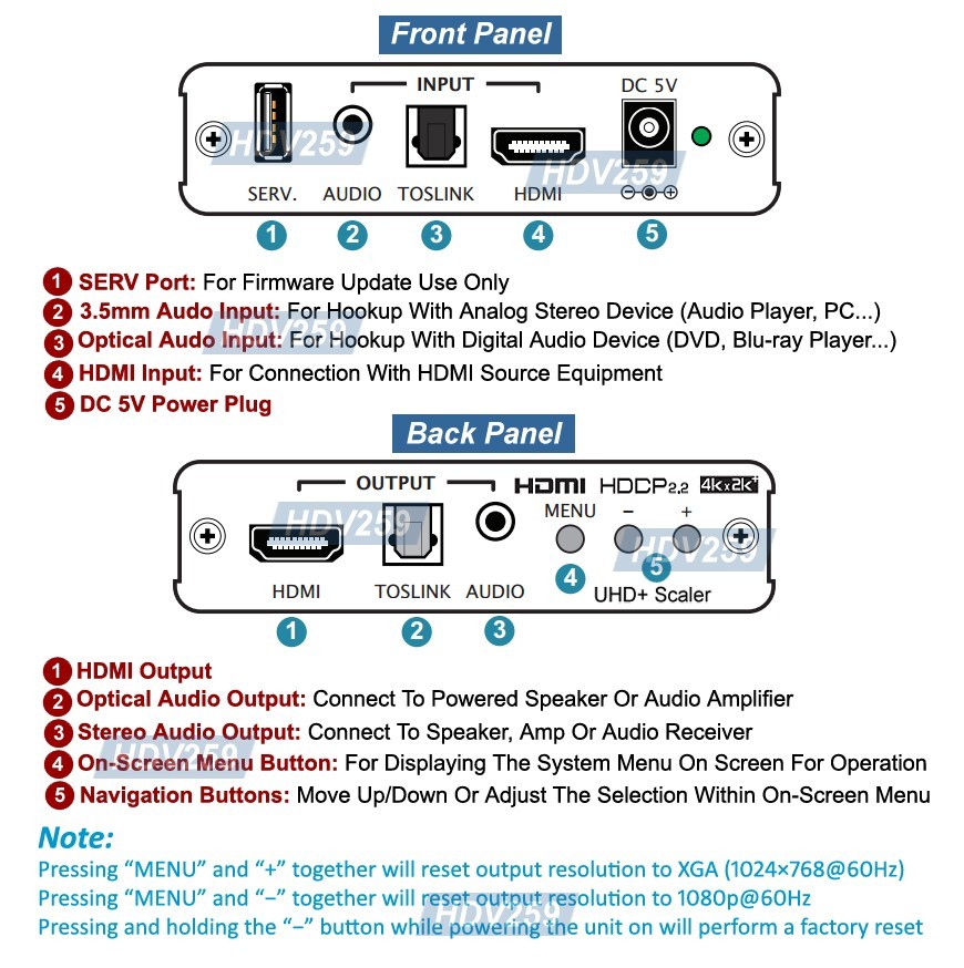 4K HD Video Up Down Converter Scaler with Audio Extraction Embedding HDMI 2.0