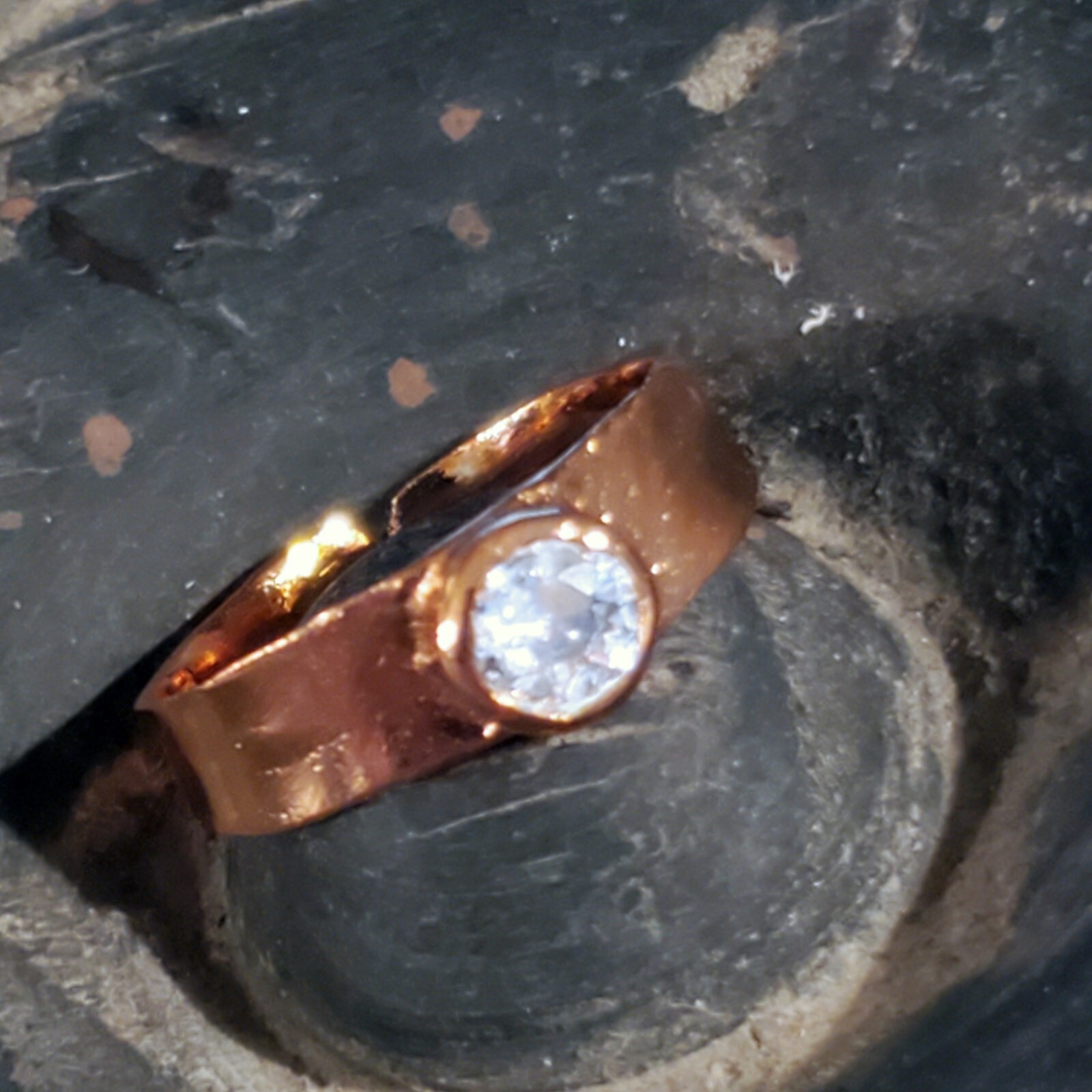 Handcrafted Pure Solid Copper India Round CZ Adjustable Ring