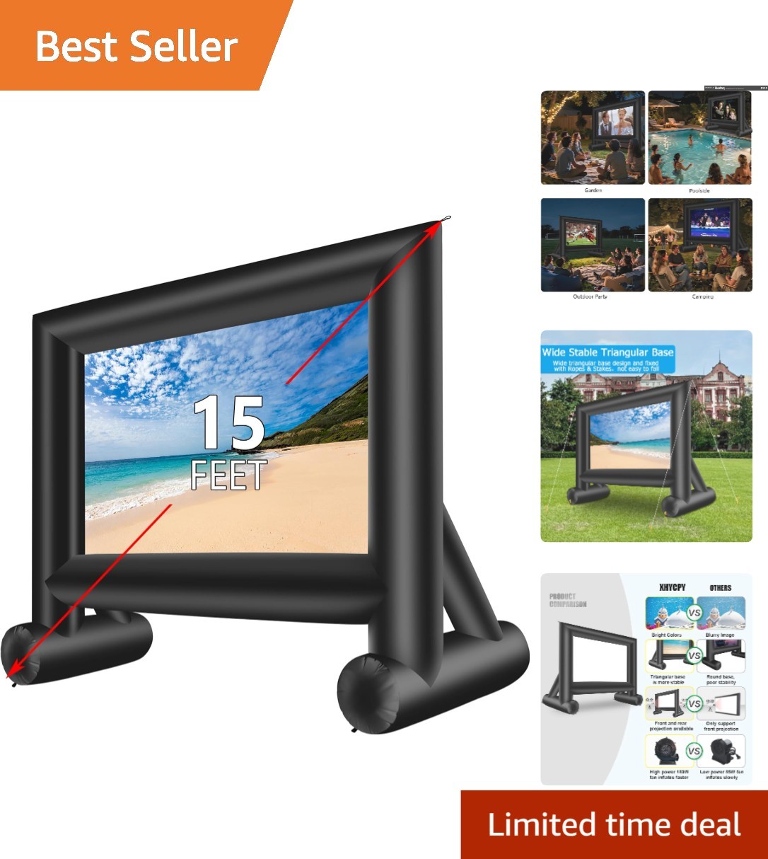 Easy Setup 15ft Inflatable Projector Screen for Spectacular Outdoor Movie Nights