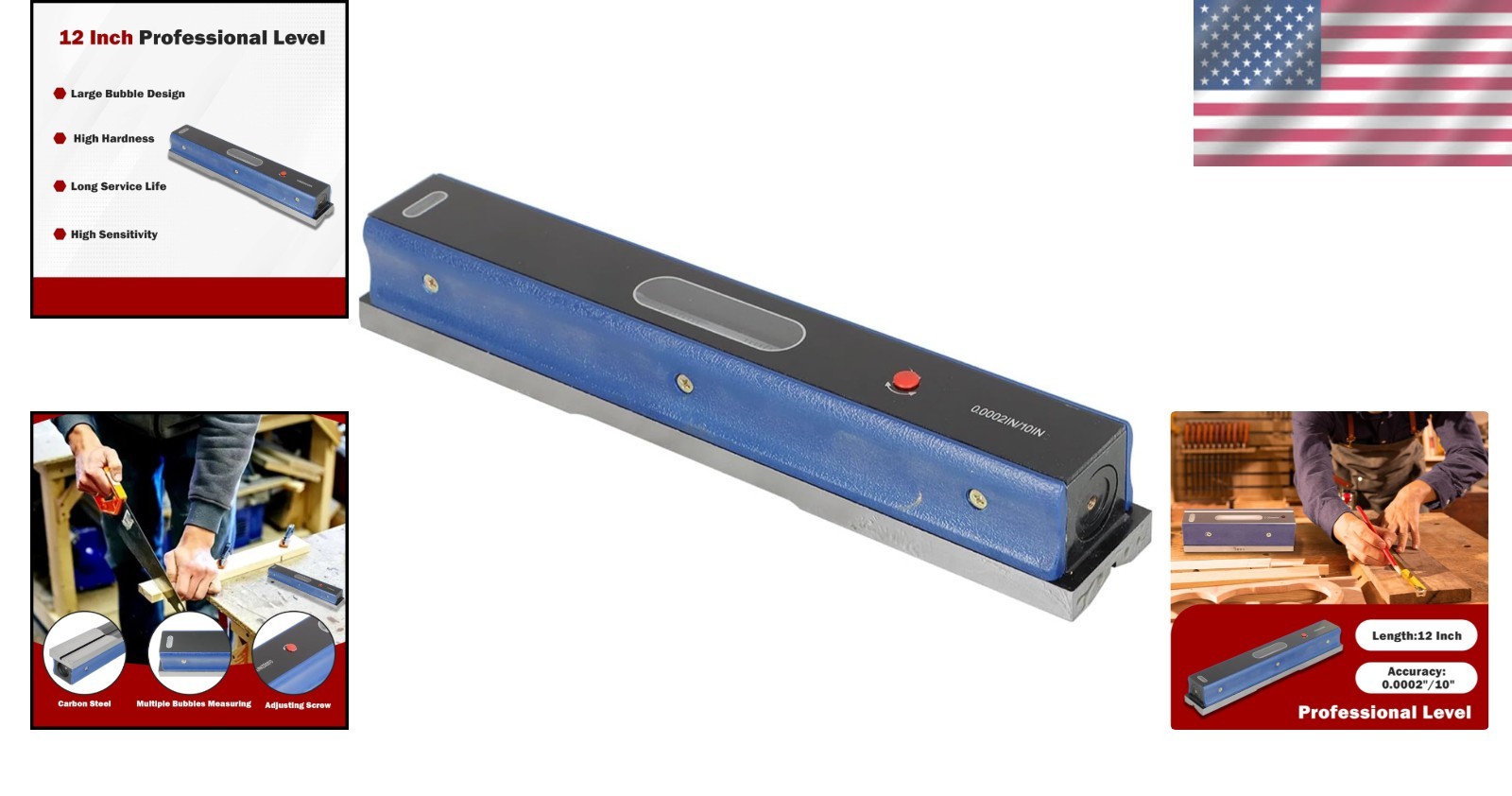 Accurate 12" Horizontal Level - Toolmakers, Machinists, 0.0002/10" Precision