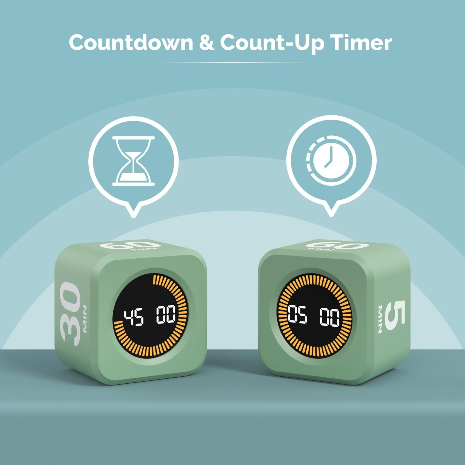 Visual Cube Pomodoro Timer - LED Countdown, Silent Flip, 5/10/30/60 Min Presets