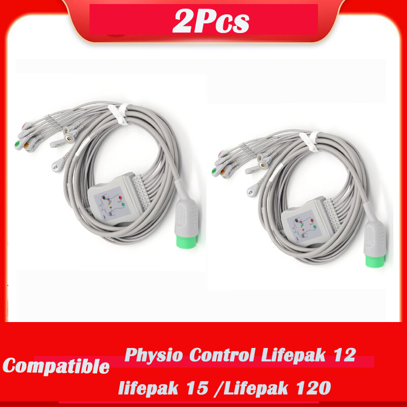 2Pcs Fit For Physio Control Lifepak 12/15/120 Medtronic 10 lead ECG/EKG Cable 3M