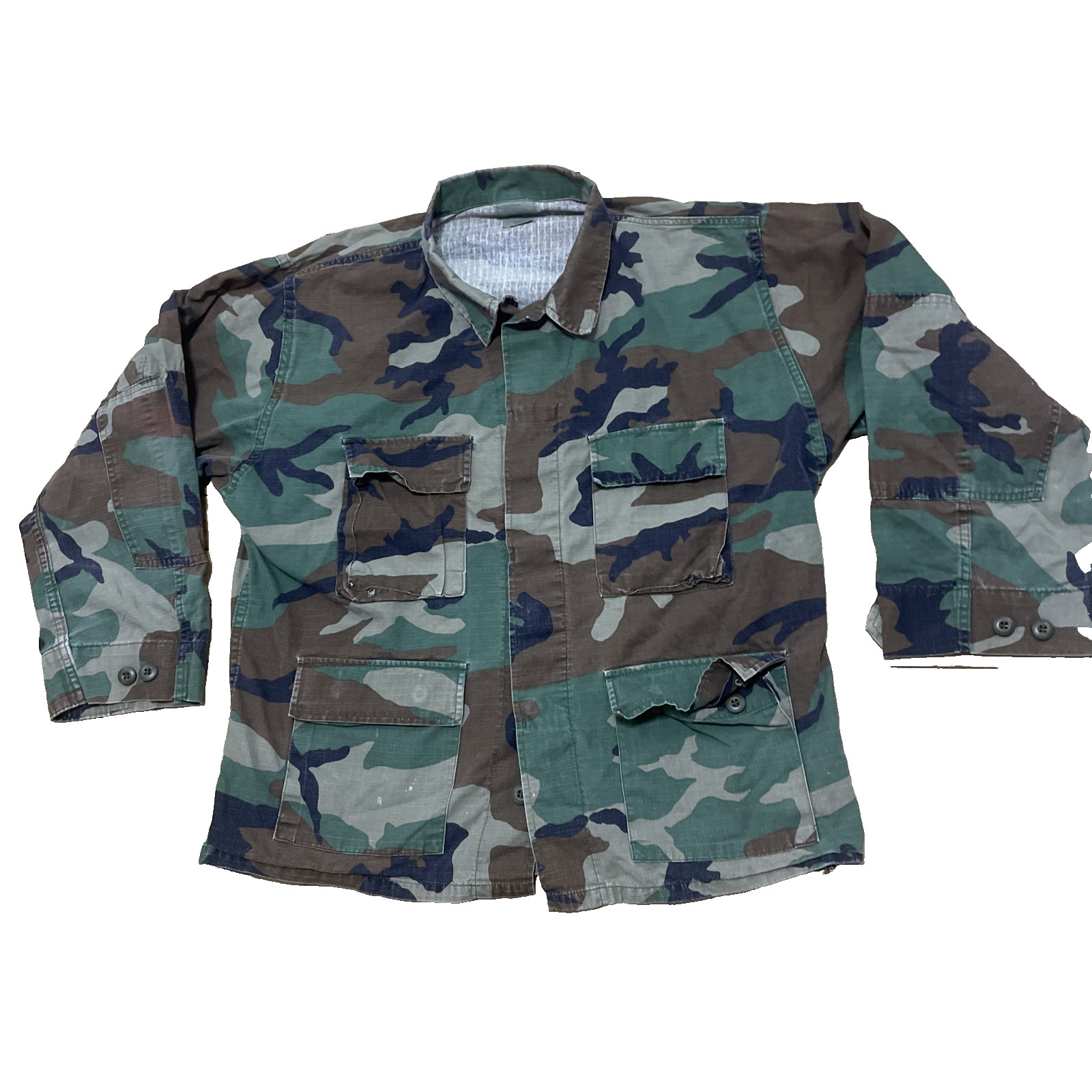 VTG Military Combat Coat Shirt Men Large Reg Woodland Camo Hot Weather Ripstop
